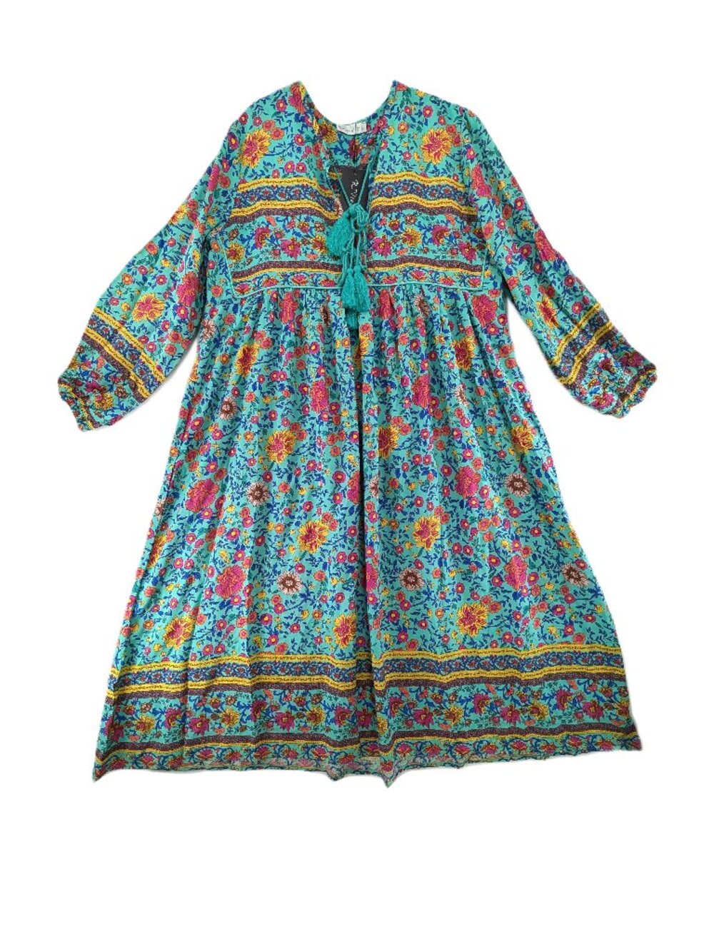 R. Vivimos Dress Womens Sz Large Boho Colorful Floral Hippie Cottagecore New NWT